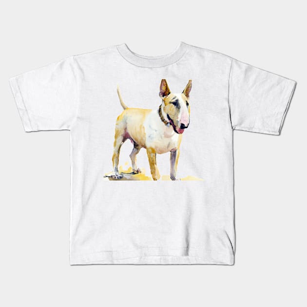 Bull Terrier Watercolor Painting Kids T-Shirt by Edd Paint Something